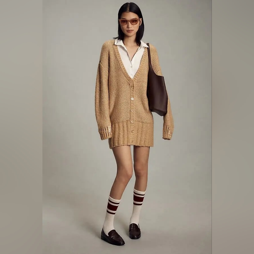 Maeve Layered Sparkle Cardigan Sweater Mini Dress.